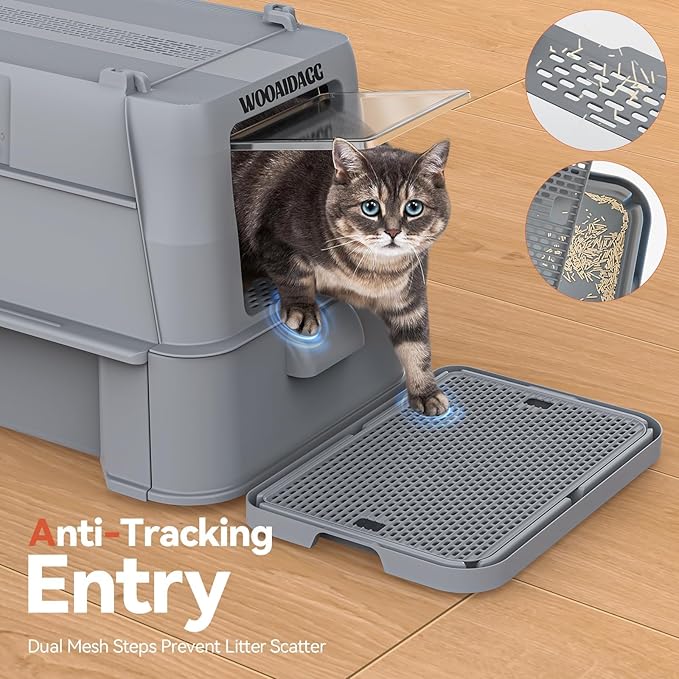 Enclosed Stainless Steel Cat Litter Box with Odor Control, Modular Design with Drawer and Flip Door, Easy to Clean and Wash,Non-Stick Interior,Extra Large Size Fits All Cats(Dark Grey)