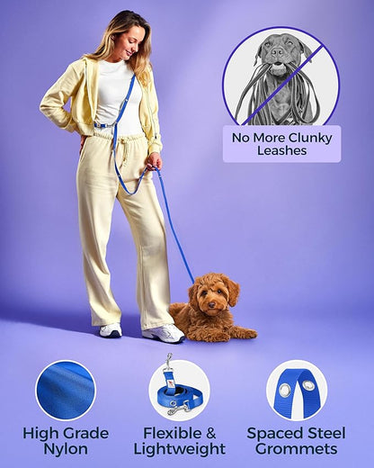 Hands-Free Dog Leash Training Running Snapleash, Waist & Shoulder Lead for Walking, Traffic Lead, Dual Pet Leash Adjustable for Large, Medium and Small Dog Breeds (Blue, Small (5/8in x 7.5ft))