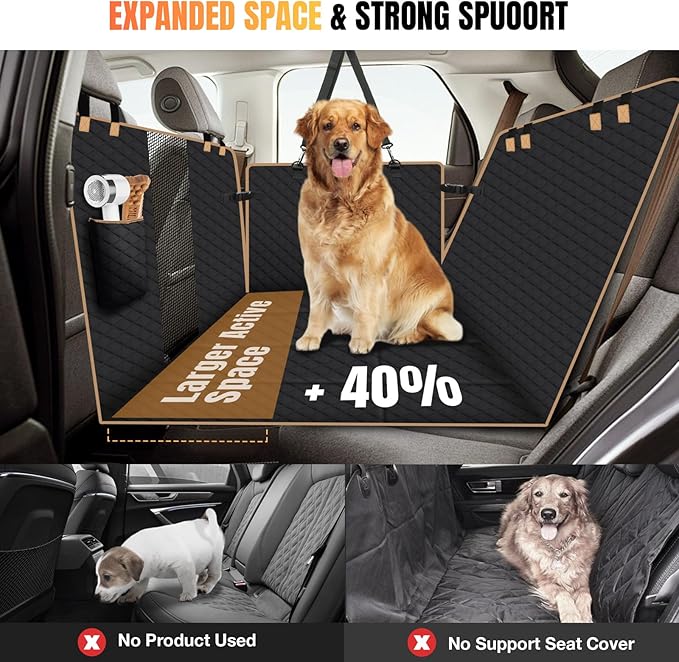 Hard Bottom Dog Car Seat Cover for Back Seat, Holds 420lbs - Waterproof Sturdy Nonslip Hammock for Cars/Trucks/SUVs - Easy to Clean & Safe Backseat Extender for Large Dogs