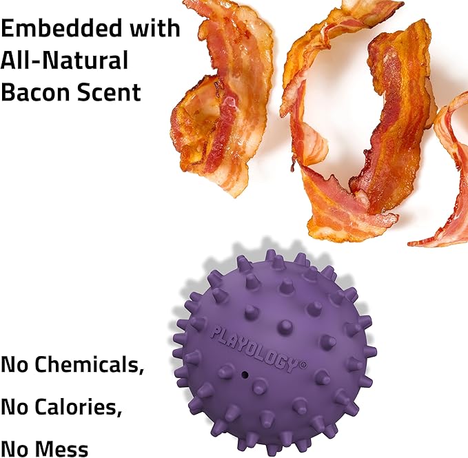 Playology Dog Toys | Spiky Chew Ball for Medium Dogs | Bacon Scented Toy for Tough Chewers - Easy to Clean and Made from Non Toxic Materials