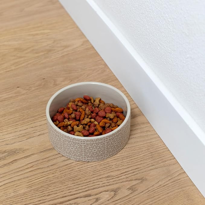 Fringe Studio Sevilla Tile Sand Medium Ceramic Imprinted Pet Bowl (6.5" Diameter x 2.5" H, 26 fl.oz.), PetShop Collection (785MD001)
