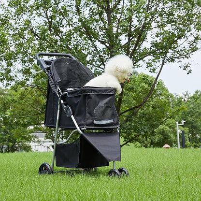 Sweetcrispy Pet Stroller for Dogs and Cats | Foldable, Lightweight, and Durable | Ideal for Small to Medium Pets | Includes Storage Basket and Cup Holders