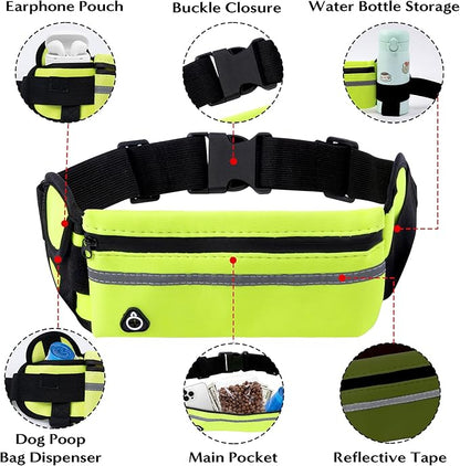 Hands Free Dog Leash - Waist Running Leashes with Zipper Pouch, Adjustable Reflective Waist Belt, Dualc Handle Retractable Bungee for Small Medium Large Dogs Walking Jogging (Green 4.1-7.2ft)