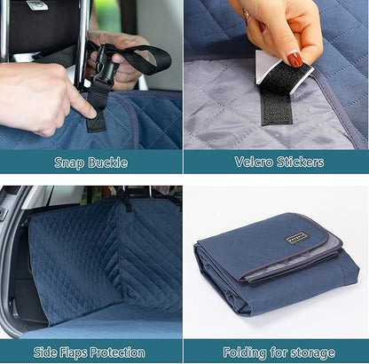 Petsfit SUV Cargo Liner for Dogs, Water-Resistant Scratchproof Dog Cover for Car with Side Flap, Durable Washable Dog Trunk Cover for SUV Against Dirt and Pet Hair, Large Size Universal Fit, Navy