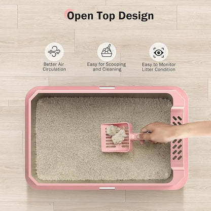 Stainless Steel Litter Box, Extra Large Litter Boxes for Big Cats, XLarge Metal Cat Litter Box with Lid, Anti-Urine Leakage XL Box with High Sides, Easy Clean, Non-Sticky, Scoop Included (Pink, XL)