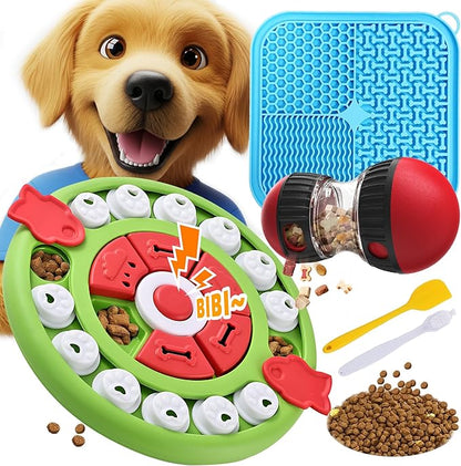 5 in 1 Dog Puzzle Toy Set for Slow Feeding and Puppy IQ Training, Stimulating Cognitive Anxiety Relief and Keeping Dog Busy, Pet Interactive Toy, Treat Dispensing Ball and Lick Mat for Flur