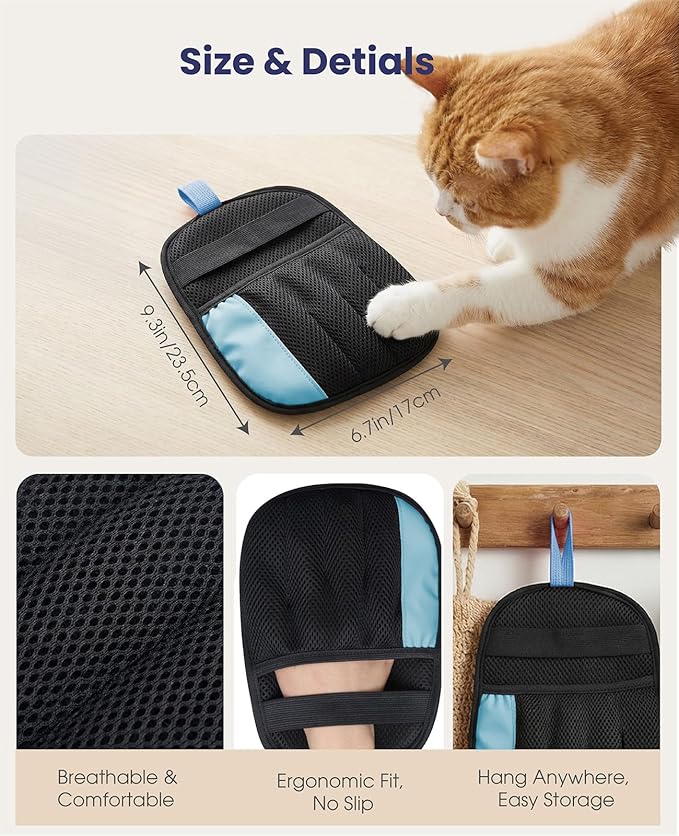 Pet Hair Remover Glove for Dog & Cat, Reusable Electrostatic Magic Brush, Five-Finger Hair Removal Mitt for Cleaning Clothing, Bed, Couch, Carpet, and Car Seat Blue