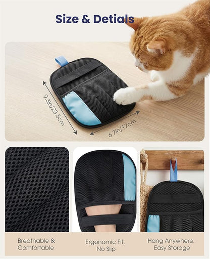 Pet Hair Remover Glove for Dog & Cat, Reusable Electrostatic Magic Brush, Five-Finger Hair Removal Mitt for Cleaning Clothing, Bed, Couch, Carpet, and Car Seat Blue