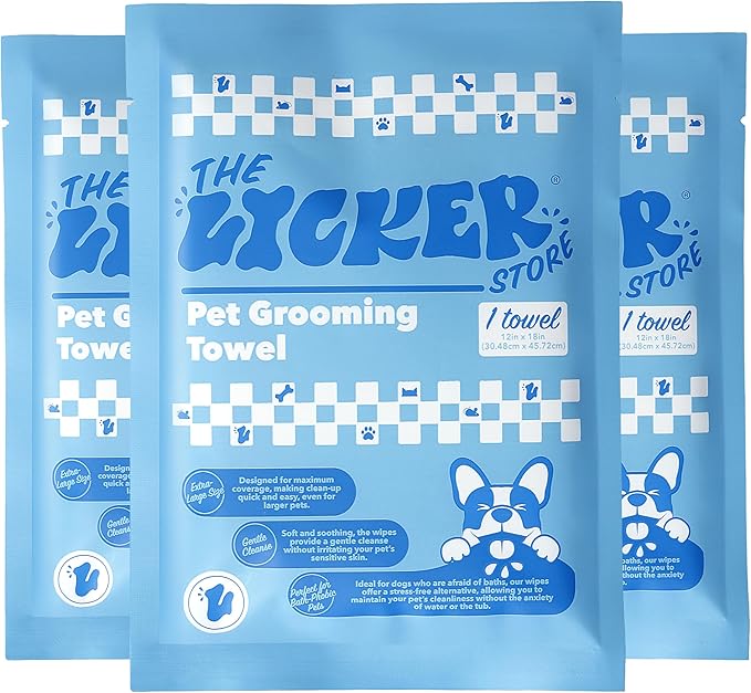 PWP1007A-3SET Dog Bath and Grooming Towels, Ultra-Absorbent & Soft Pet Wipes for Paws, Body and Butt, Hypoallergenic & Cruelty-Free, Alcohol-Free, 5.1" x 7.1", 3 Count