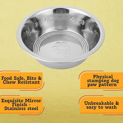 Stainless Steel Dog and Cat Bowls Replacement Embossed Bowl 6.1" Diameter, 2.2" Height (Small, Dishwasher Safe)