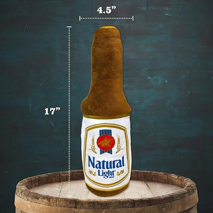 design LAB, Inc. Natural Light Beer Dog Toy | Plush Beer Bottle with Squeaker for Dogs | 17 inch Large Interactive Dog Toys for Fetch, Chewing and Fun