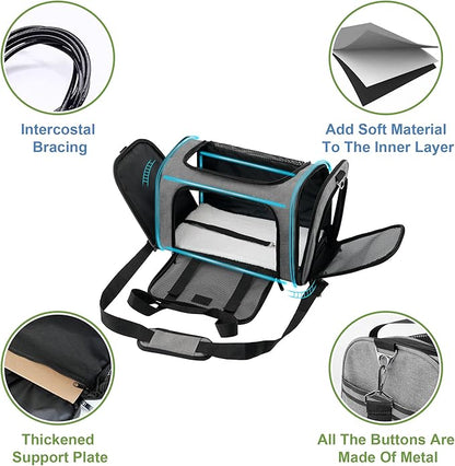 Soundy Large Cat Carrier Dog Carrier Under 25 Lbs,Collapsible Ventilated Portable Pet Bag with Soft Sided Breathable Mesh for Long Car Trips Maxi Load 2 Kittens or Small, Medium Dog (Large Grey)