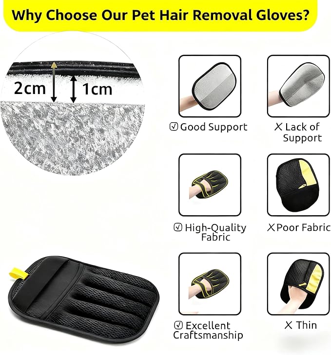 Pet Hair Removal Glove for Cats Dogs - 2PCS Extra Large Thickened Upgraded Five Finger Electrostatic Pet Hair Gloves Reusable Magic Brush Pet Hair Remover Tool for Laundry Couch Carpet Car Seat