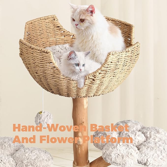 Easyego Modern Cat Tree, 43.3" Aesthetic Wood Cat Tree Tower for Large Cats, Luxury Cat Condo with Scratching Posts and Flower Platforms, Cat Furniture, Bullet Gray
