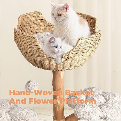 Easyego Modern Cat Tree, 43.3" Aesthetic Wood Cat Tree Tower for Large Cats, Luxury Cat Condo with Scratching Posts and Flower Platforms, Cat Furniture, Bullet Gray