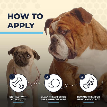 Wrinkle Wipes for French Bulldog, English Bulldog & Pug -100% Organic Extracts Dog Wrinkle Wipes to Soothe Wrinkles- Dog Face Wipes Cleaning Alcohol Free- Say Bye to Rash w/ Paste For Bulldogs Wrinkle