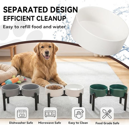 Dog Bowls Elevated - Ceramic Raised Dog Bowl with Non Slip Steel Stainless Stand - No Spill and Heated Feeding Station - Food and Water Dish Set for Medium to Large Pet - Each Holds 7.5 Cups – Green