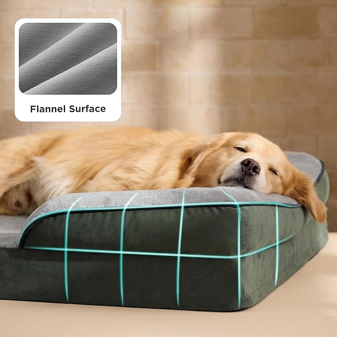 Bedsure XXL Orthopedic Dog Bed for Extra Large Dogs - Waterproof Giant Dog Cat Bed, Comfort Dogs Couch Sofa with Washable Removable Cover, Pet Bed with Nonskid Bottom, Boreal Canopy Green, 52"