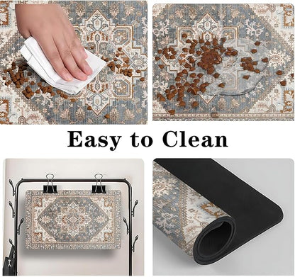 Dog Food Mats for Floors, Absorbent and Quick-Drying Pet Cat Food Mat,Anti-Fouling and Easy-to-Clean Pet Feeding Mat,Dog Bowl Mat for Messy Drinking Water Bowls.17 x32, Bohemia Style