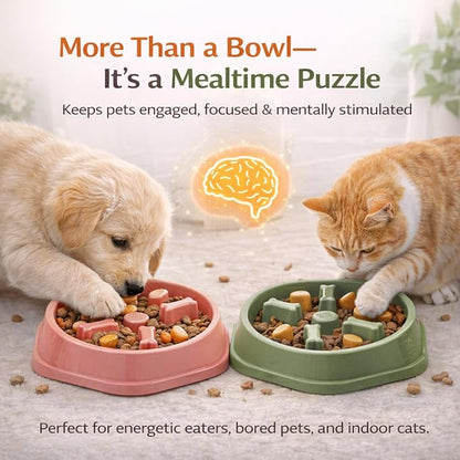 Slow Feeder Bowl for Small & Medium Cats & Dogs - Durable Slow Feeding Bowl with Non-Slip Base - Anti-Choking Puzzle Food Bowl for Dogs That Helps Mental Stimulation & Reduces Fast Eating-Blue