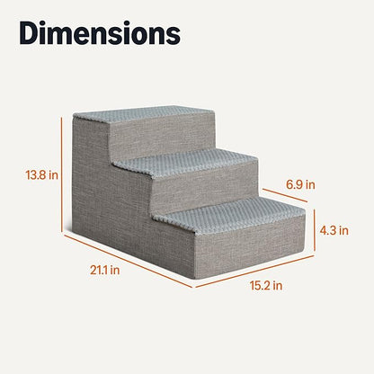 Amazon Basics Dog Steps, 14.4" H, 3-Step Pet Stairs with Non-Slip Bottom for Bed Couch and Sofa, Indoor Dogs and Cats, Grey