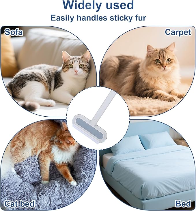 Pet Hair Removal Tool & 2 Cleaning Brushes, Multifunctional Pet Hair Remover Reusable Washable Dog Cat Fur Cleaning Broom for Carpet Sofa Furniture Window Tile