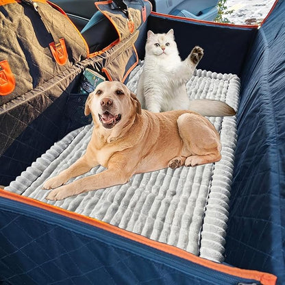 Dog Bed Mat for Car Backseat Extender, Non-Slip Pet Bed Mat for Car Back Seat Protector Cover, Furry Dog Couch Cover, Washable Travel Dogs Bed for Cars, SUVs, Sedans. (51" x 24") (White, M)