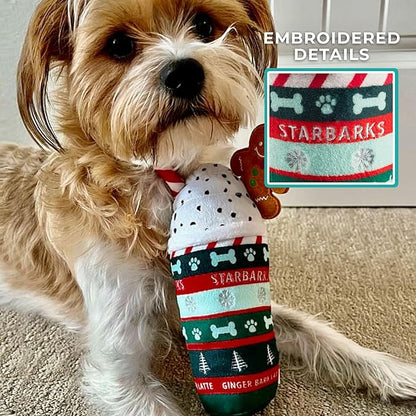Haute Diggity Dog Starbarks Ginger Bark Latte, Plush Holiday Christmas Dog Toys with Interactive Squeaker, Stimulating Pet Enrichment, Machine-Washable & Safe Materials for All Breeds, One Size