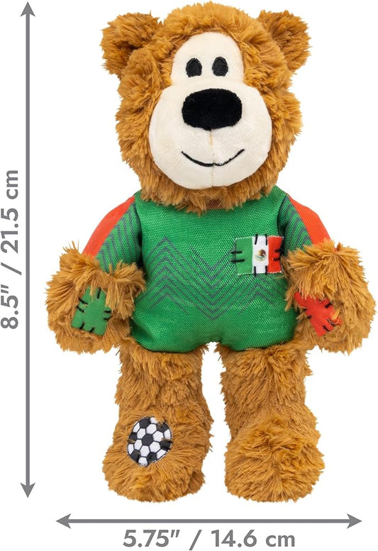 KONG Wild Knots Bear Soccer Player Dog Toy – Mexico – National Team Jersey Inspired – International Tournament Edition – Plush Rope Toy with Squeaker, Medium/Large