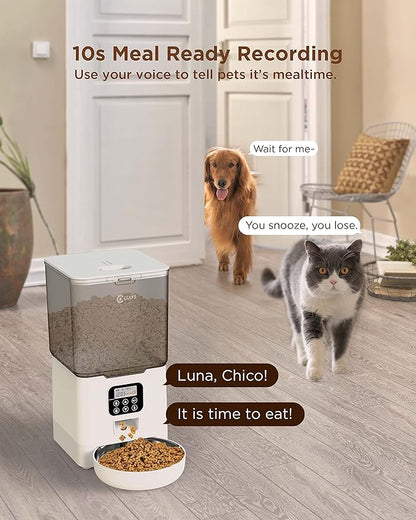 Ciays Automatic Cat Feeder, 5.6L, Control 4 Meals Per Day, Pet Dry Food Dispenser, Dual Power Supply & Voice Recorder, White