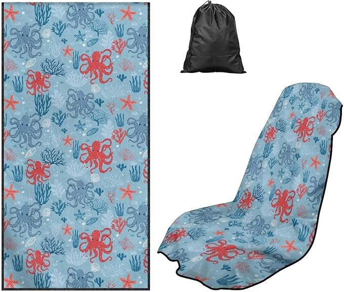 SEANATIVE Cute Octopuses Car Cushion Towels Absorbent Towel for Car Seat Scratch-Resistant Automotive Seat Covers Breathable Sweat Towels for Yoga & Hot Weather Driving