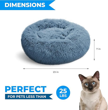 Whiskers & Friends Cat Bed, Cat Beds for Indoor Cats Washable, Orthopedic Soft Fluffy Round Calming Pet Bed for Small to Large Kitty Kittens & Small Dogs - Navy Grey-C - 23.00" x 23.00" x 7.00"