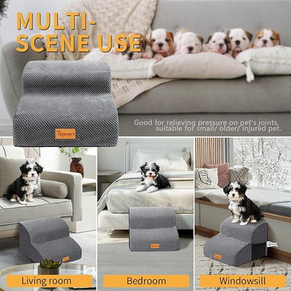 Topmart High Density Foam Pet Steps 2 Tiers,11.8" High,Non-Slip Dog Stairs,Soft Foam Dog Ramp Ladder,Best for Injured,Older Cats,Pets with Joint Pain,Suitable for Low Sofas,Stairs,Lower Place