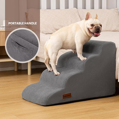 Dog Steps for Bed, 4-Step Dog Stairs Ramp for Small Dogs and Cats, Indoor Non-Slip Pet Stairs Suitable for Older, Short-Legged, and Puppy Dogs to Climb onto High Beds and Couch, 17.4" H,Grey