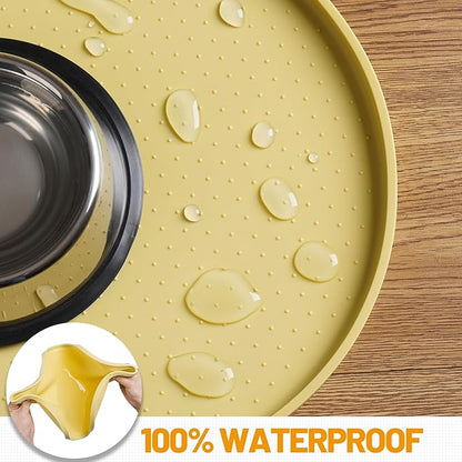 Hubulk 100% Waterproof Silicone Pet Feeding Mat with Raised Edge for Food and Water, Dog Bowl Mats, Cat Bowls Placemat with High Lip Protects Floor for Cats and Dogs (Yellow, 32" L x 24" W)