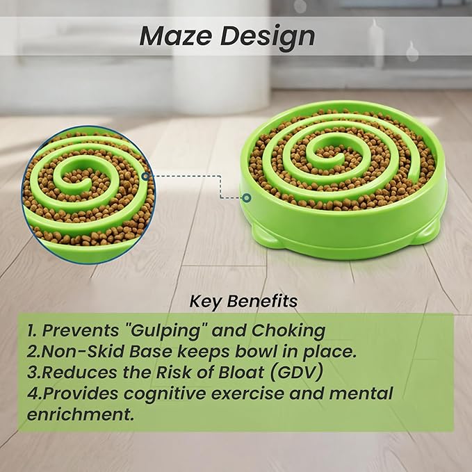 Slow Feeder Dog Bowl for Small, Medium & Large Dogs – Anti-Gulping Puzzle Maze Bowl, Non-Slip Slow Eating Dog Dish, Prevents Bloat & Improves Digestion, Interactive Pet Feeder (Green, Large)