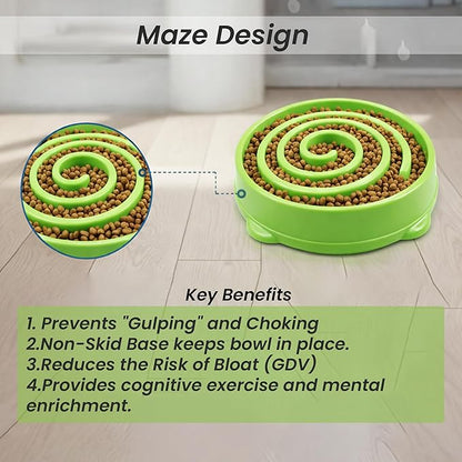 Slow Feeder Dog Bowl for Small, Medium & Large Dogs – Anti-Gulping Puzzle Maze Bowl, Non-Slip Slow Eating Dog Dish, Prevents Bloat & Improves Digestion, Interactive Pet Feeder (Green, Large)