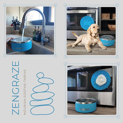Stainless Steel Slow Feeder Dog Bowl for Large Dogs | 64 oz, Non-Slip Base with Textured Lick Mat Lid & Silicone Slow Feeder Insert – Deep Anti-Gulp Metal Puzzle Bowl for Large Breeds (Eli Blue)