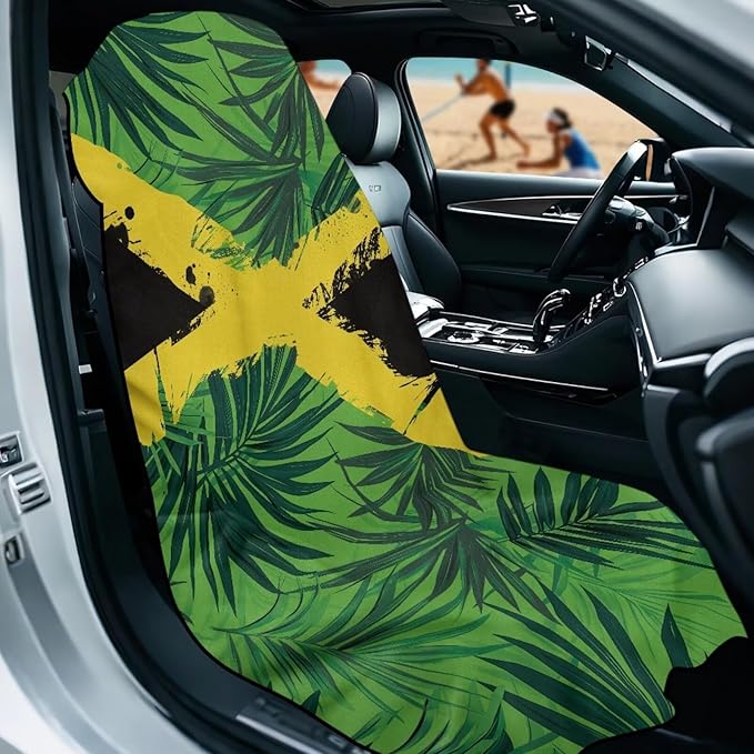 SEANATIVE Car Seat Towel Covers with Storage Bag Seat Post Workout Sweat Washable Cover for Car Towel for Dog Pet Workout Outdoor Sport Activities, Jamaica Palm Print