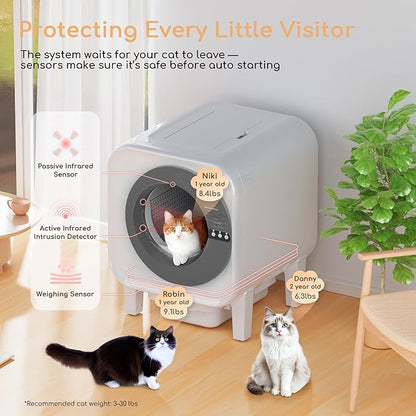 Self Cleaning Litter Box, Automatic Litter Box Self Cleaning with APP Control Dynamic Monitoring,75L Capacity Dual Sensor Safety Protection, Odor Control System