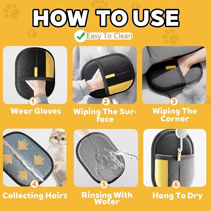 Pet Hair Removal Gloves Brush, Reusable Cat Dog Electrostatic Hair Remover Grooming Glove Tool
