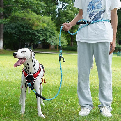 Cymiler Hands Free Dog Leash, 8 Ft Reflective Cross-Body Pet Rope Leashes with Sponge Handle, Heavy Duty Nylon, for Running, Hiking, Training, Waist Leash for Small Medium Large Dogs (Blue)