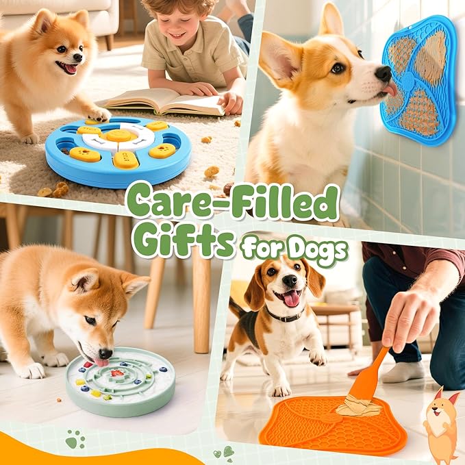 KIPRITII Well-Rounded Dog Enrichment Toys Set – Keeps Dogs Busy with Mental Stimulation & Slow Feeding, Includes Dog Lick Mat, Puzzle Toy & Slow Feeder Bowl for Boredom Relief