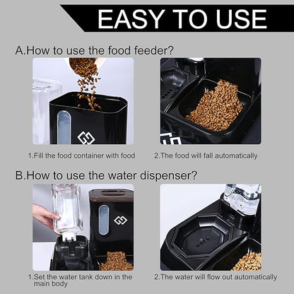 Gravity Cat Feeder and Automatic Water Dispenser for Dogs, 3 in 1 Spill-Proof Cat Feeding Station, Black Premium Design with Absorbent Mat, Easy to Clean