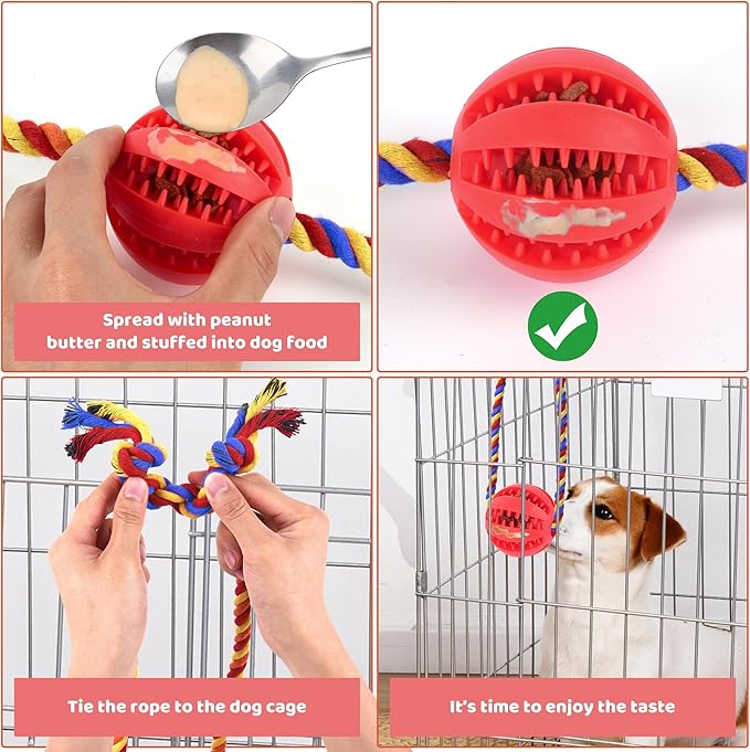 Interactive Dog Toys, Crate Training Aids for Puppies, Reduce Stress Anxiety Peanut Butter Dog Food Treat Dispenser Toys(Red)