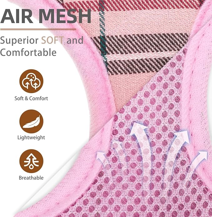 PUPTECK Soft Mesh Dog Harness and Leash Set Pet Puppy Cat Comfort Padded Vest No Pull Harnesses, Light Pink, L