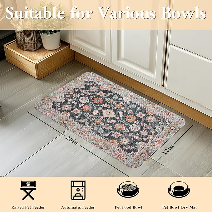 Dog Food Mat for Floors Waterproof Quick Dry Pet Placemat Cat Feeding Bowls Mats for Food and Water, Eco-Friendly Dog Accessories Diatomite Pets Supplies 12" X 20"