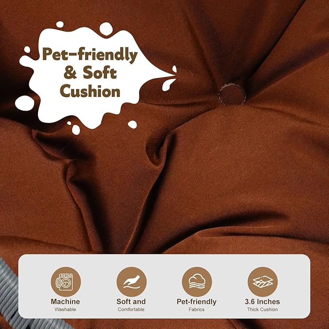 Cat Swing Bed with Stand & Cushion Indoor Outdoor, Cat Egg Chair with Rattan Wicker Appearance, Indoor Hanging Swinging Hammocks Cats Bed for Cat, Dogs, and Small Animals (Brown)