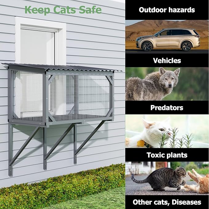 Catio Outdoor Cat Enclosure Window Perch for Sunbathing, Napping, Overlooking Hammock for Safely Enjoying Outdoor Sights - All Weather Use
