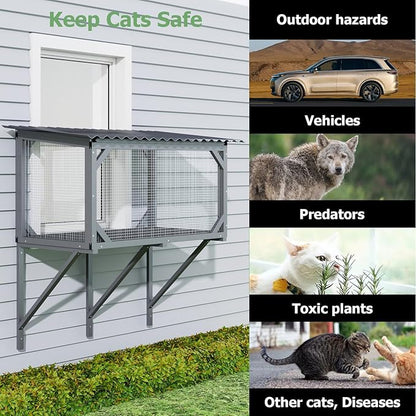 Catio Outdoor Cat Enclosure Window Perch for Sunbathing, Napping, Overlooking Hammock for Safely Enjoying Outdoor Sights - All Weather Use